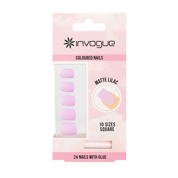 Invogue Matte Lilac Square Nails (24 Pieces)