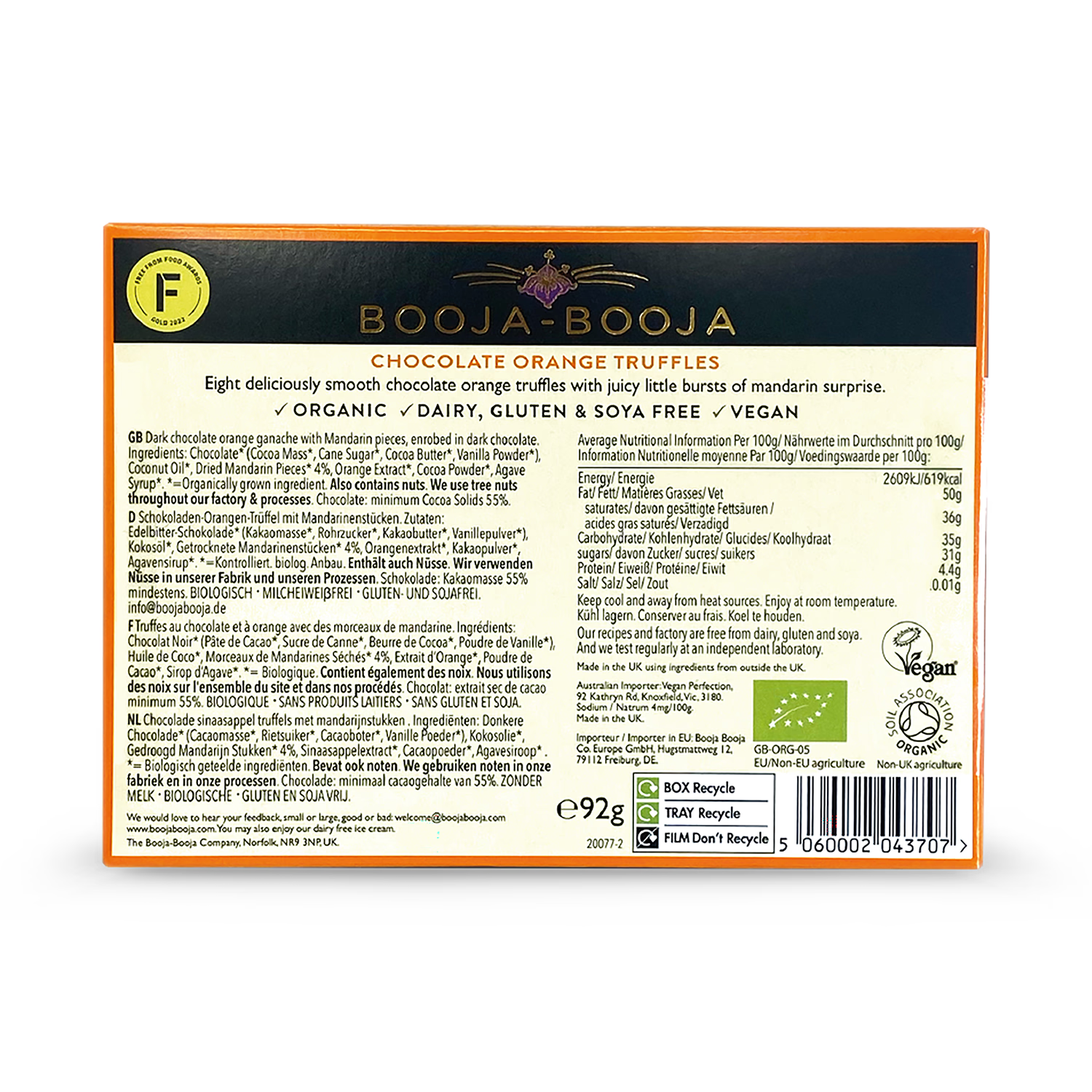 Booja-Booja chocolate orange truffles 92g - British product