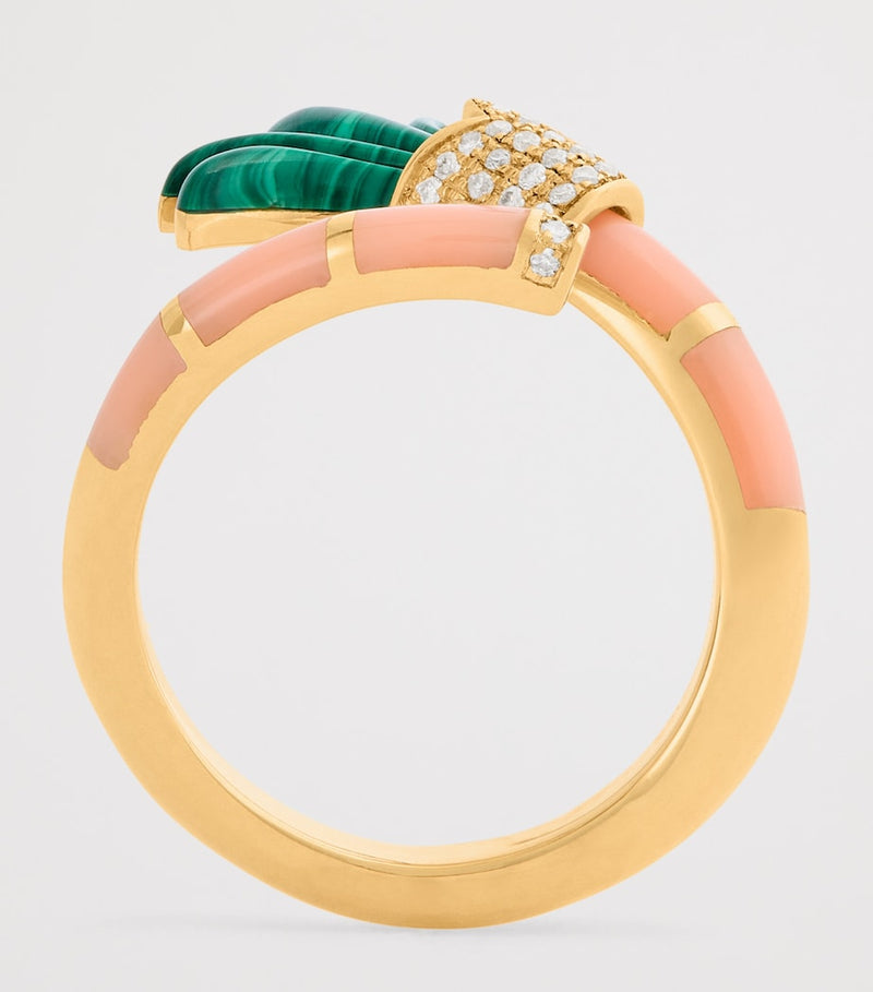 L'Atelier Nawbar Psychedeliah ring with malachite and coral - British product