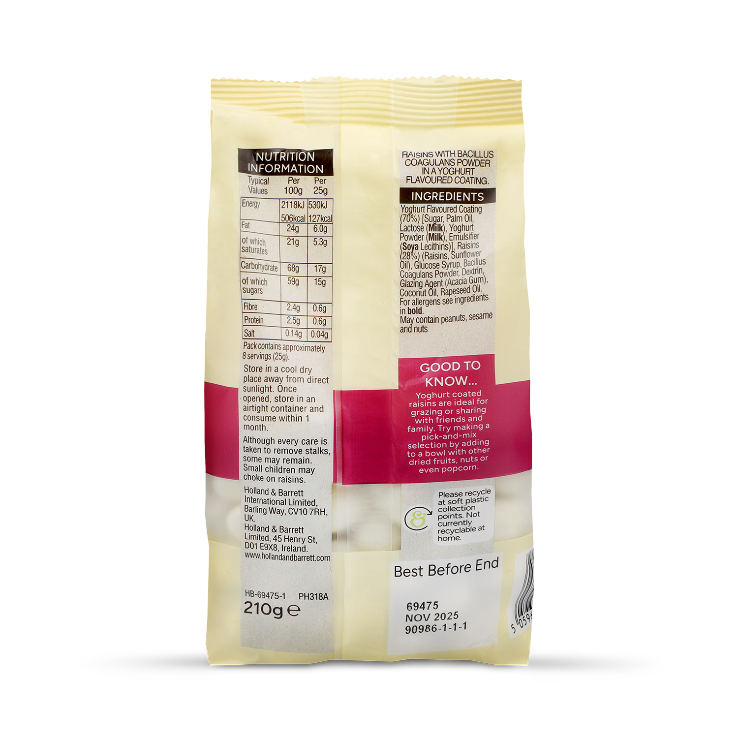 Holland & Barrett yoghurt coated raisins 210g - British product