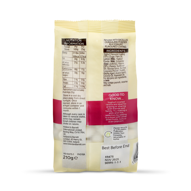 Holland & Barrett yoghurt coated raisins 210g - British product