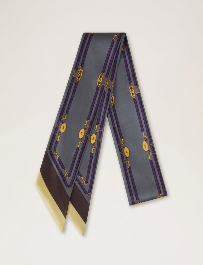 Mulberry skinny satin scarf with belted border (British brand)