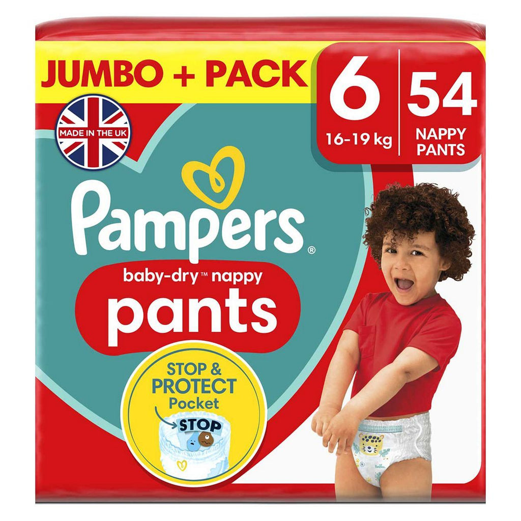 Pampers Baby-Dry Nappy Pants Size 6, 54 Nappies, 14kg - 19kg, Jumbo+ Pack