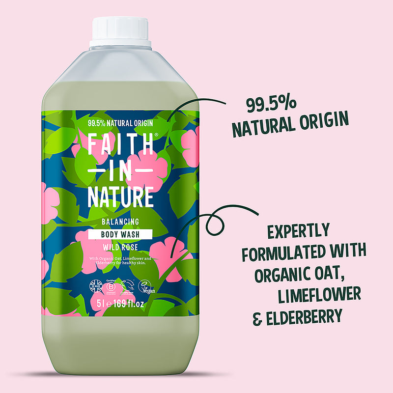Faith In Nature body wash wild rose 5L - British product