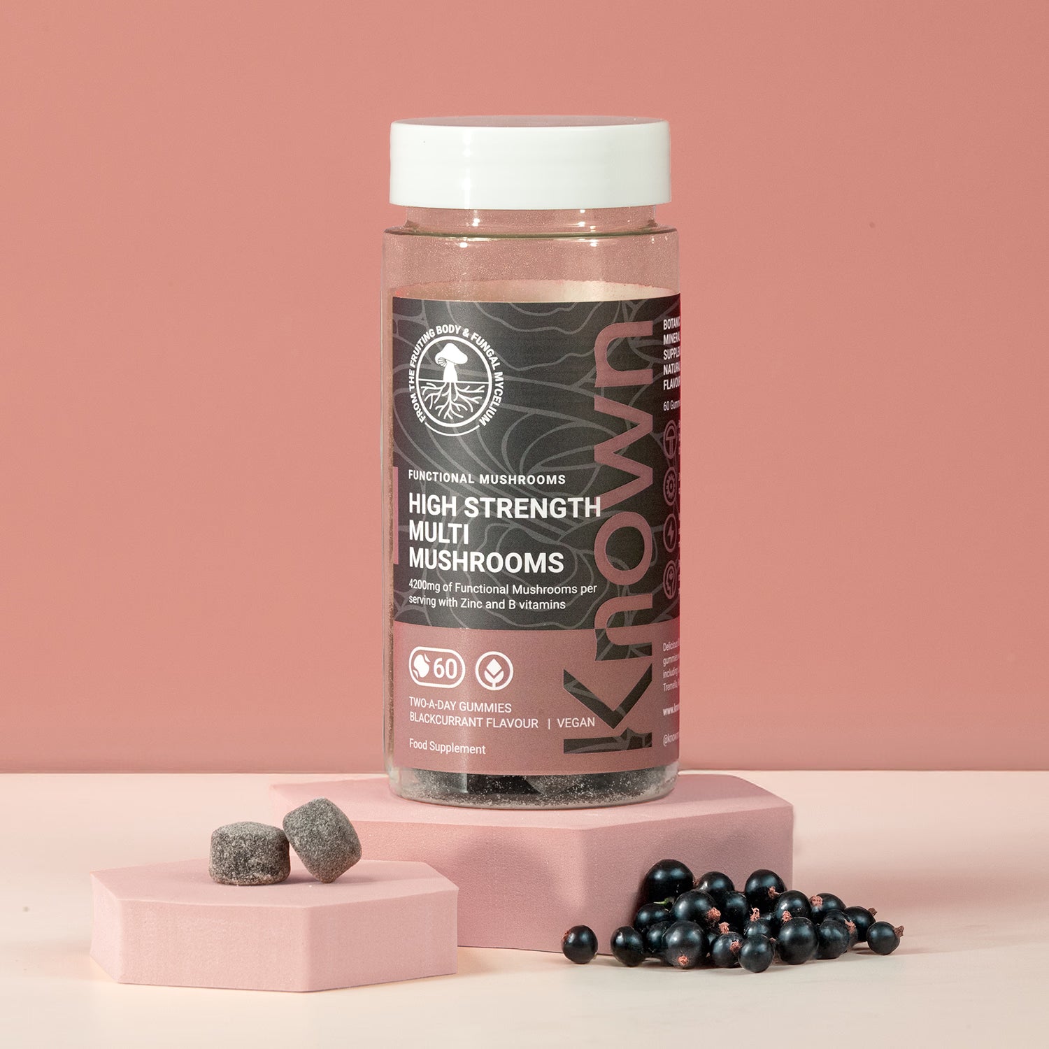 Known Nutrition blackcurrant mushroom gummies 60 count (British brand)
