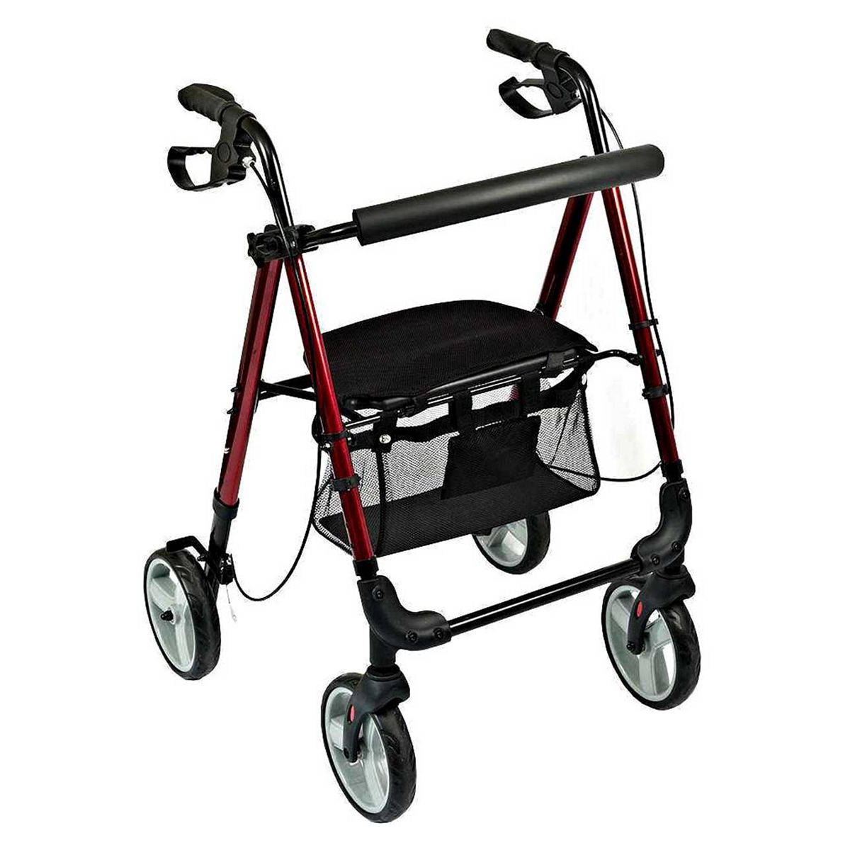 NRS Healthcare Lightweight Four Wheeled Rollator with Seat - Red General Household Boots   