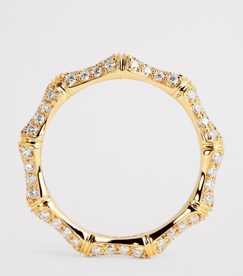 Anita Ko yellow gold pavé diamond bamboo ring, UK version