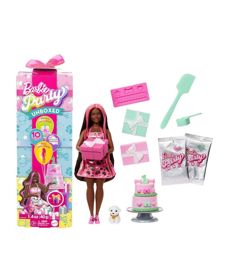 Barbie Party Unboxed doll set with pet and accessories - British product