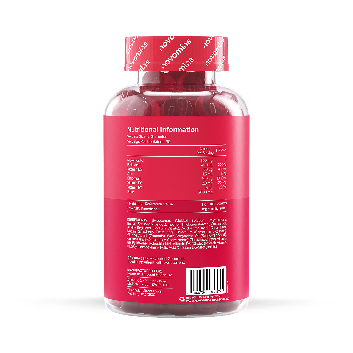 Novomins Inositol+ Strawberry Flavour Gummies 60 Count imported from the UK
