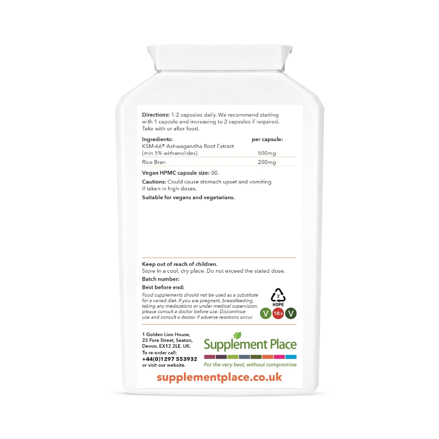 Supplement Place Ashwagandha KSM-66 root extract 500mg 240 capsules - British product