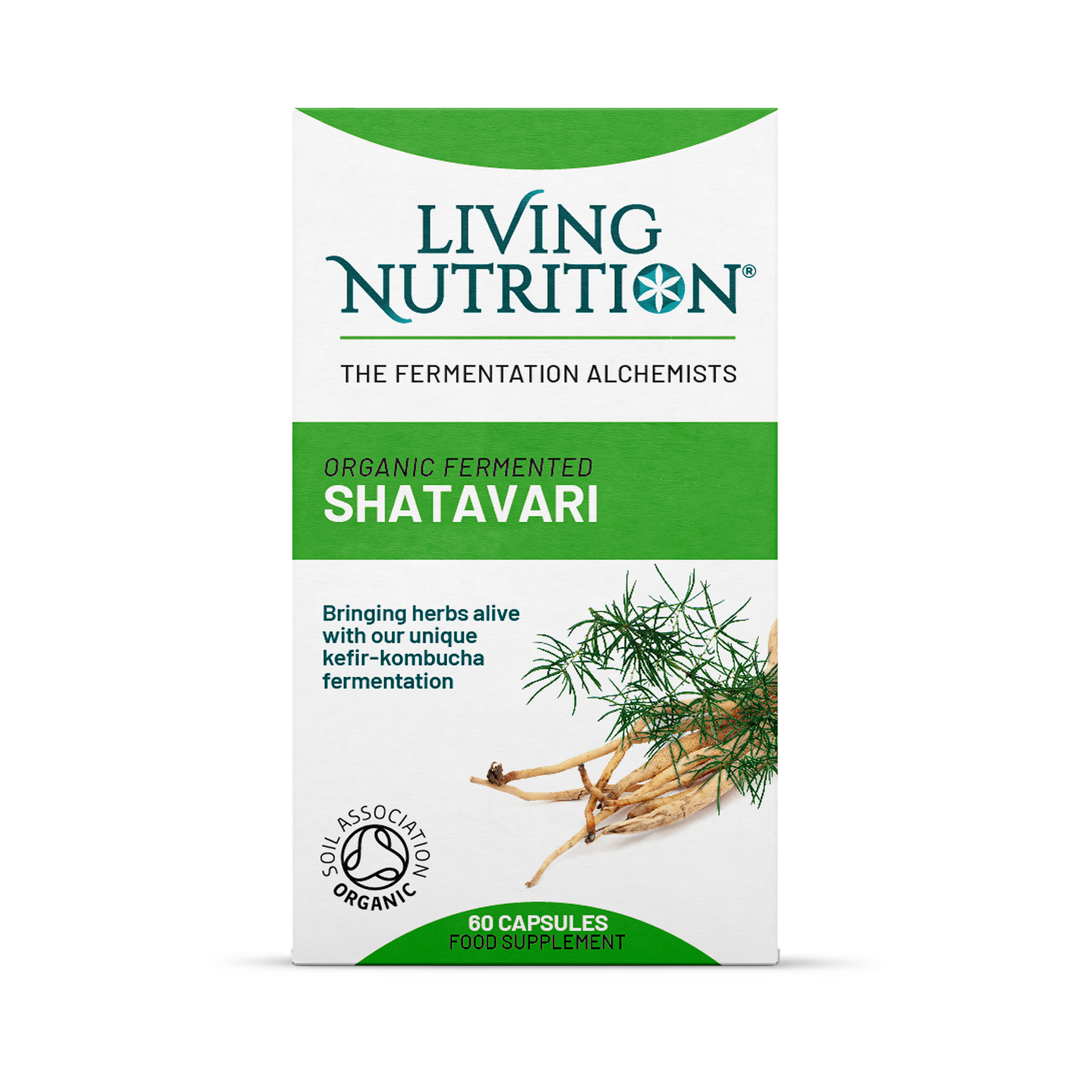 Living Nutrition organic fermented shatavari 60 capsules, imported from the UK