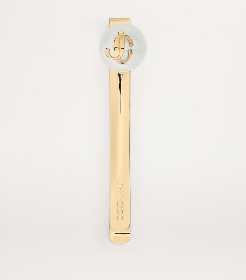 Jimmy Choo JC monogram hair slide with resin pearl accents, imported from the UK