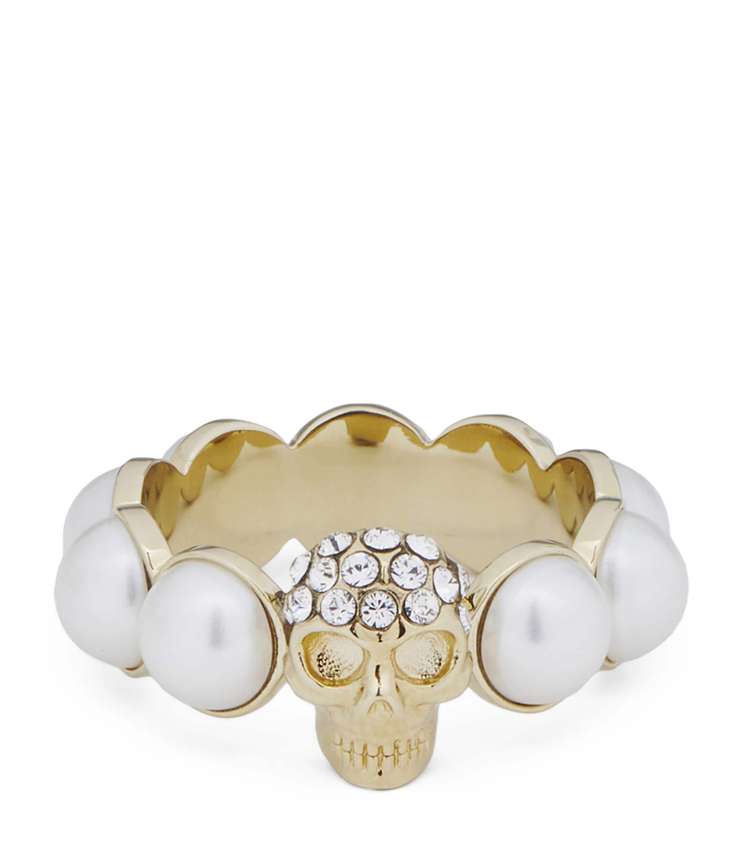 McQueen faux pearl and skull ring - British product