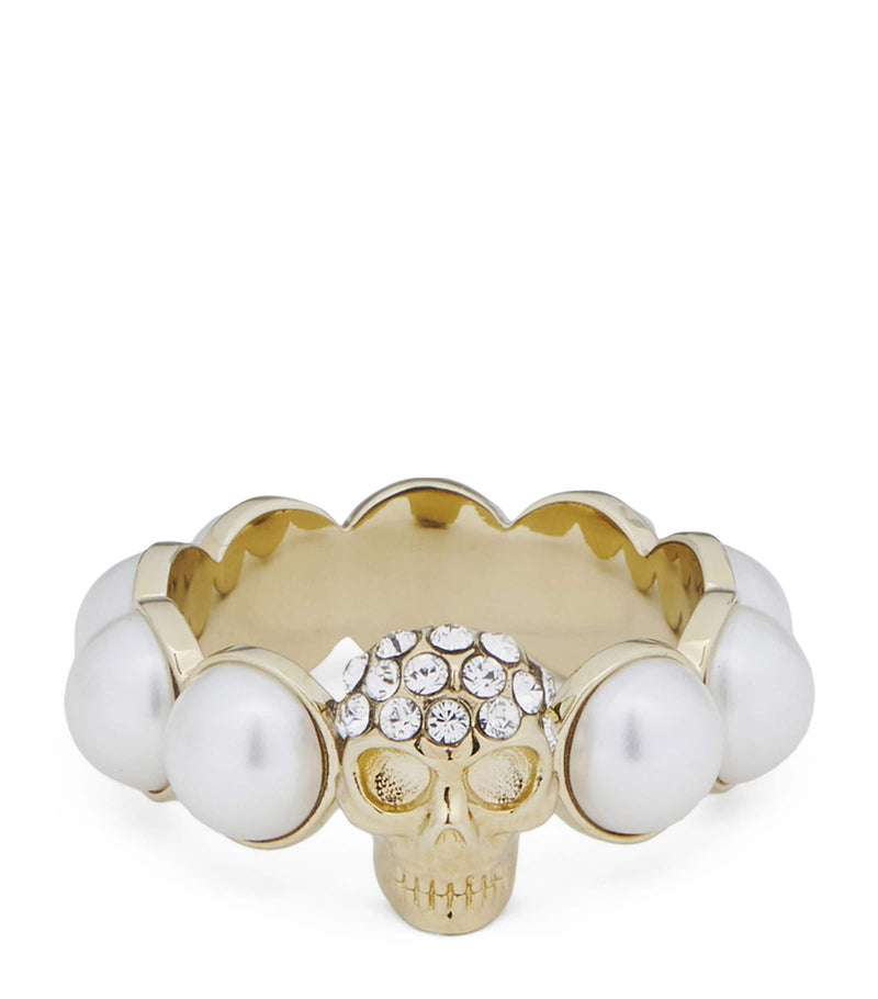 McQueen faux pearl and skull ring - British product