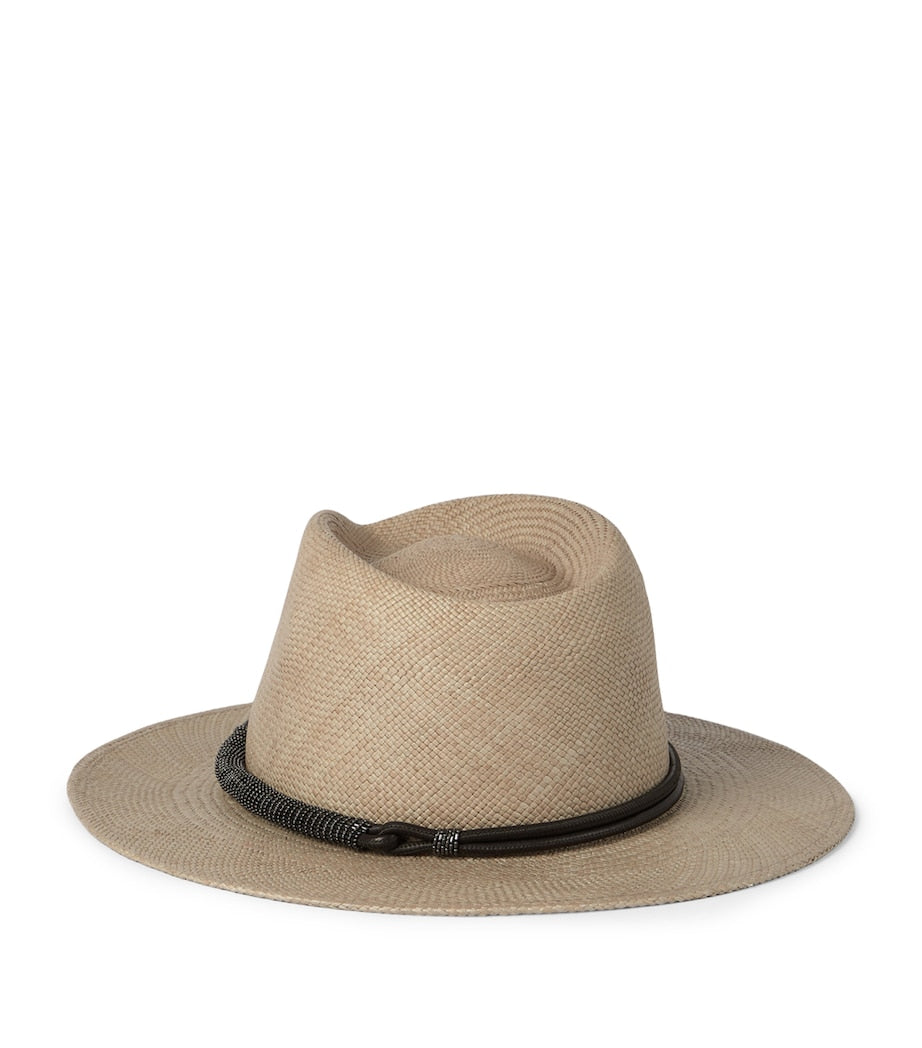 Brunello Cucinelli straw trilby hat with monili beads - British product