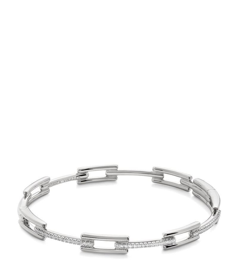 Monica Vinader sterling silver diamond Signature Link slim bangle (British brand)