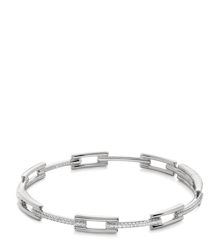 Monica Vinader sterling silver diamond Signature Link slim bangle (British brand)