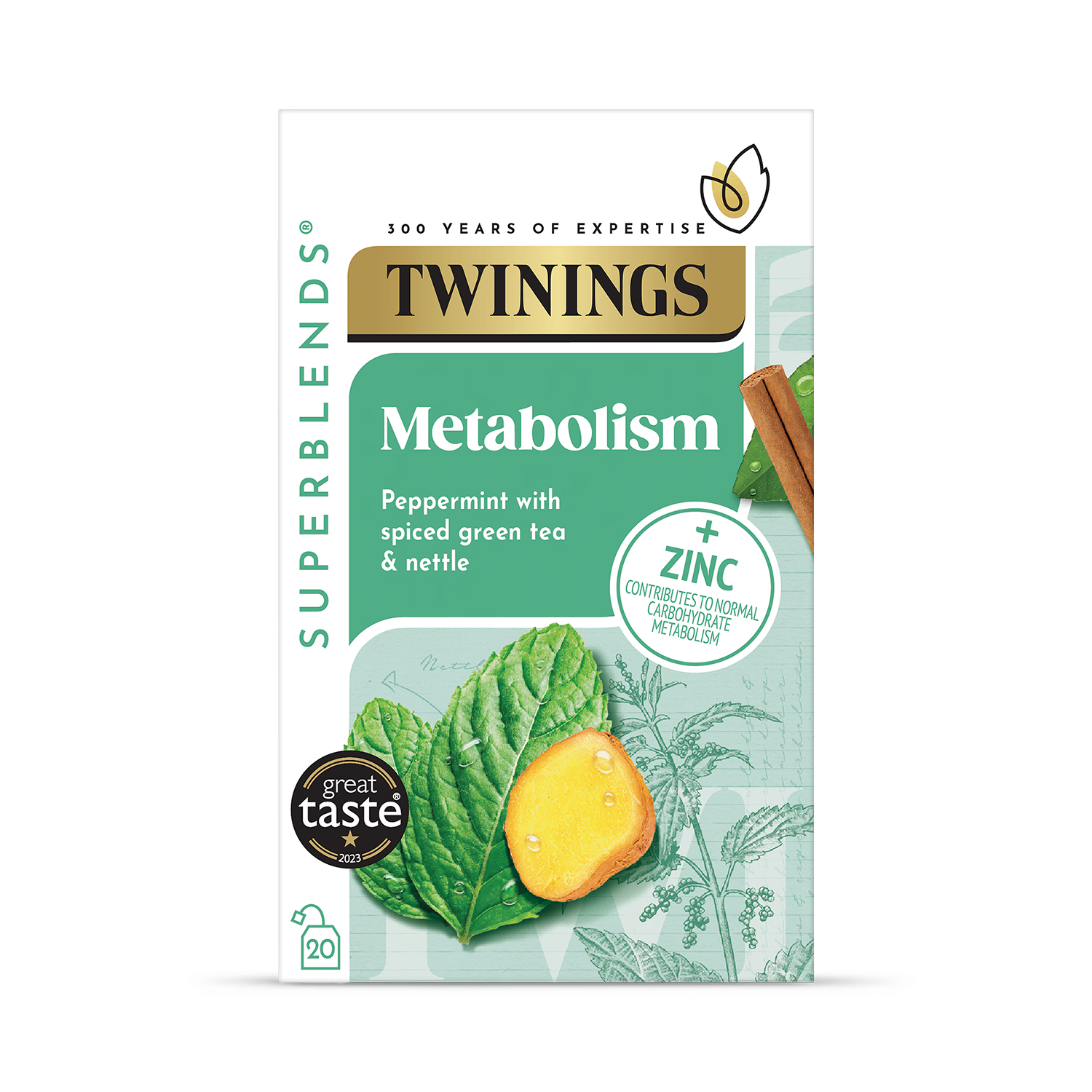 Twinings Superblends Metabolism Peppermint Herbal Tea Bags 20 (British brand)