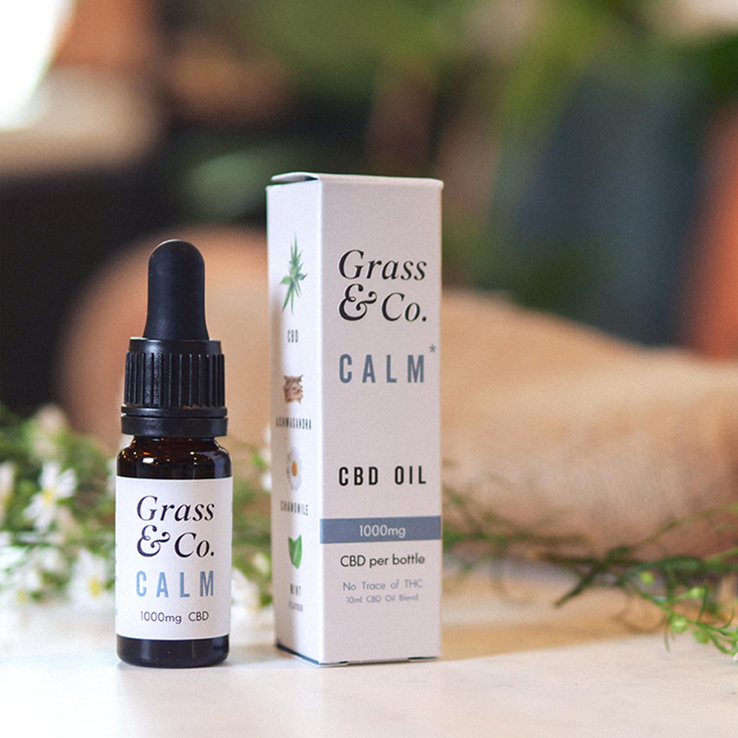 Grass & Co. CALM CBD Verzehrbares Öl 1000mg mit Ashwagandha, Kamille & Minze 10ml