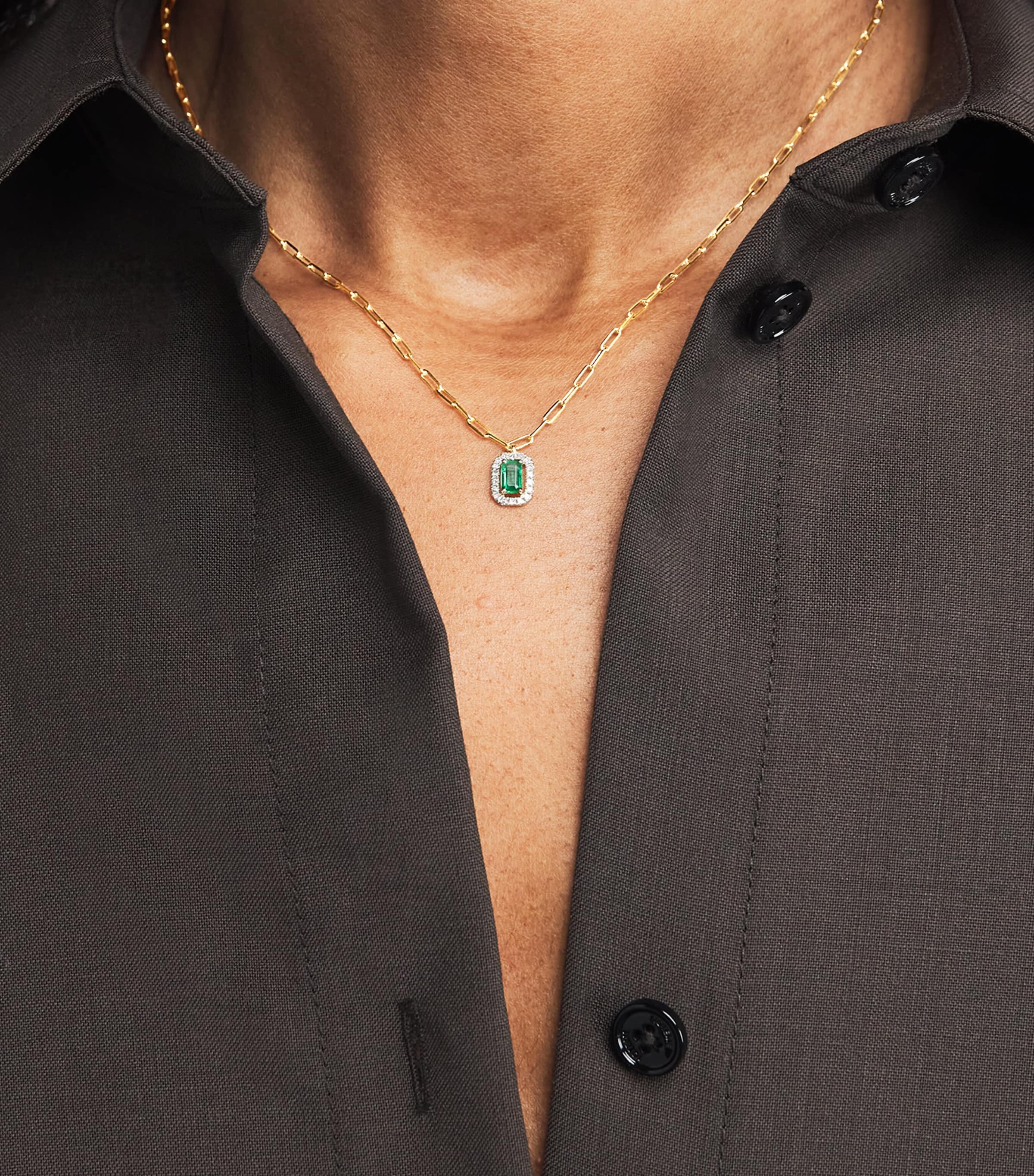 SHAY Mini Me Necklace 18k gold emerald diamonds, imported from the UK