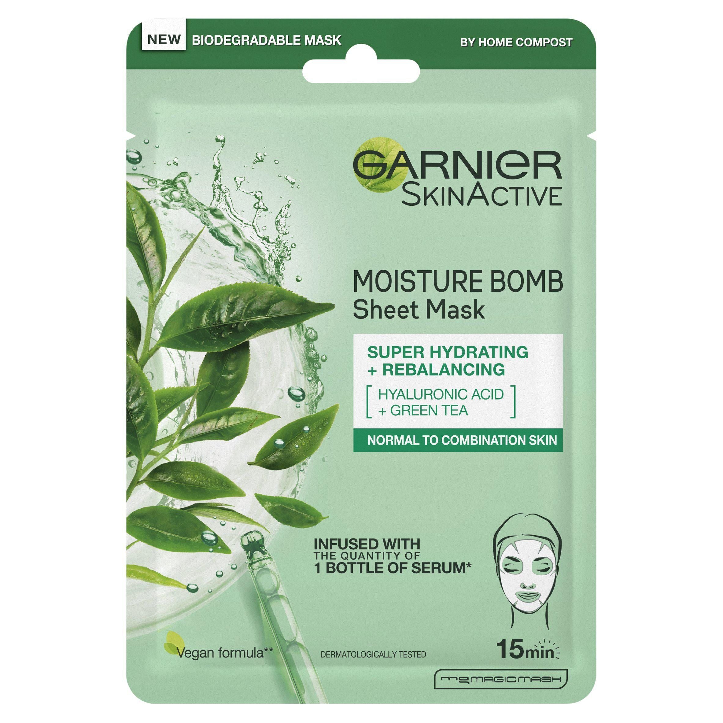 Garnier Moisture Bomb Green Tea Hydrating Face Sheet Mask face & body skincare Boots   