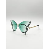 SVNX butterfly sunglasses with crystal detail in green - British product