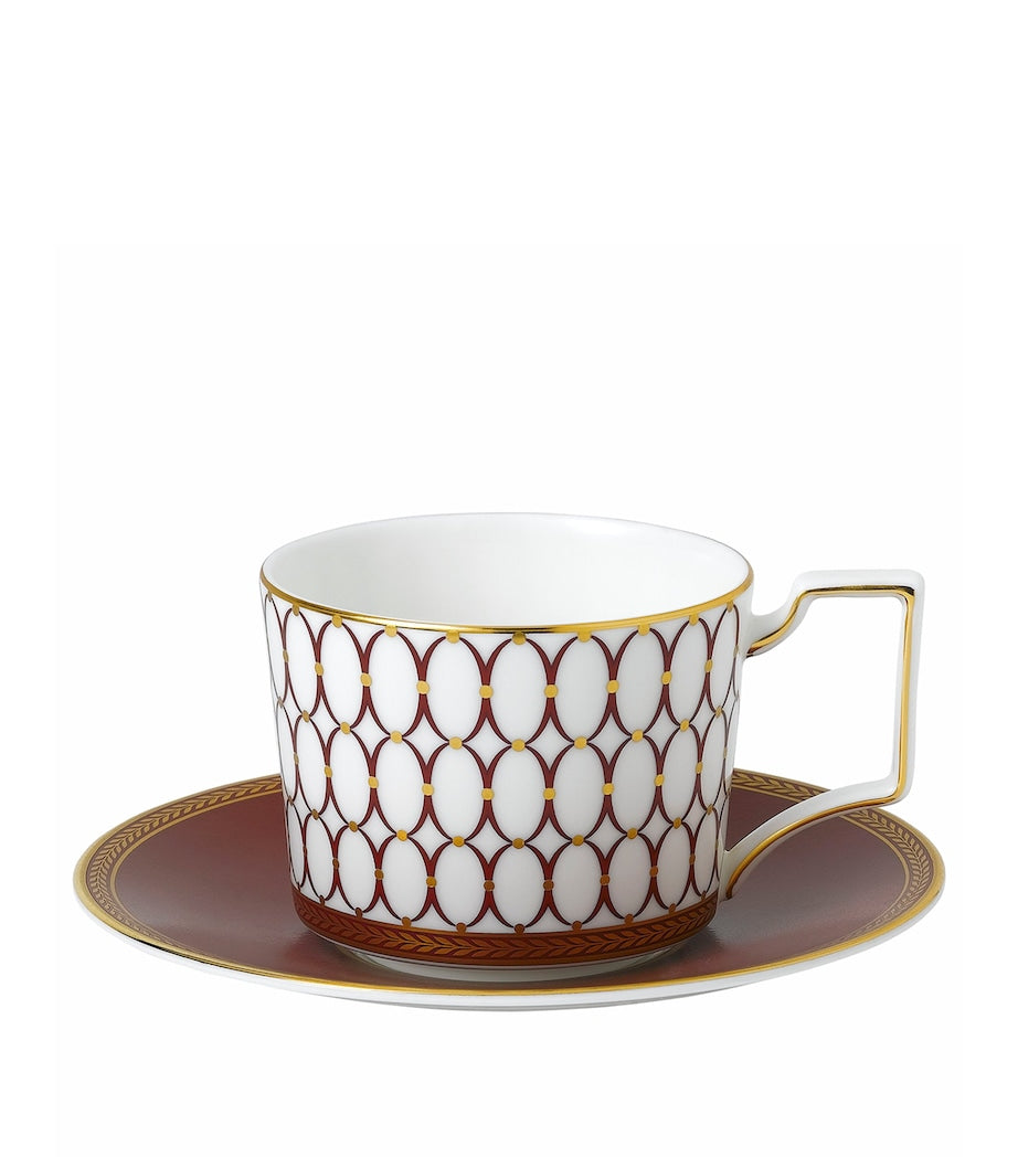 Wedgwood red geometric pattern teacup and saucer 220ml (British brand)