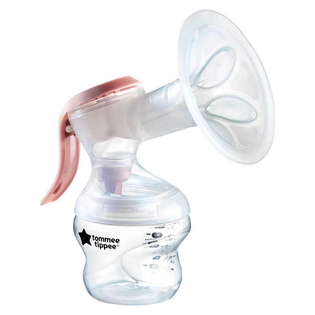 Tommee Tippee Made for Me Single Manual Breast Pump, Strong Suction, Soft Feel, Ergonomic Handle, Portable Pump, Bottle Inc