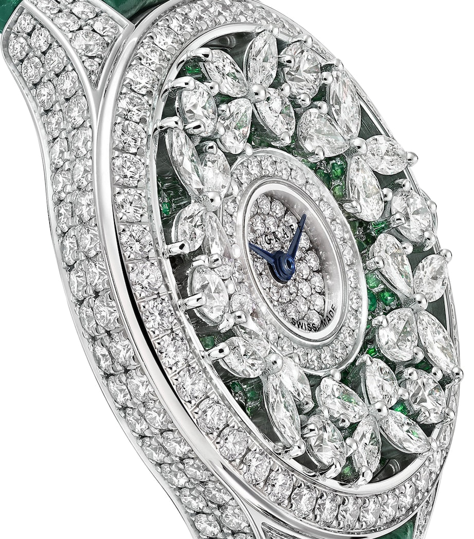 Graff white gold butterfly watch 33mm diamonds emeralds - British product