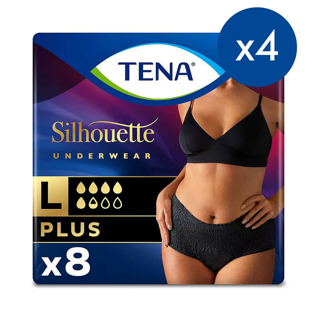 TENA Silhouette Plus Black Lady incontinence High Waist Pants - Large - 4 packs of 8 bundle