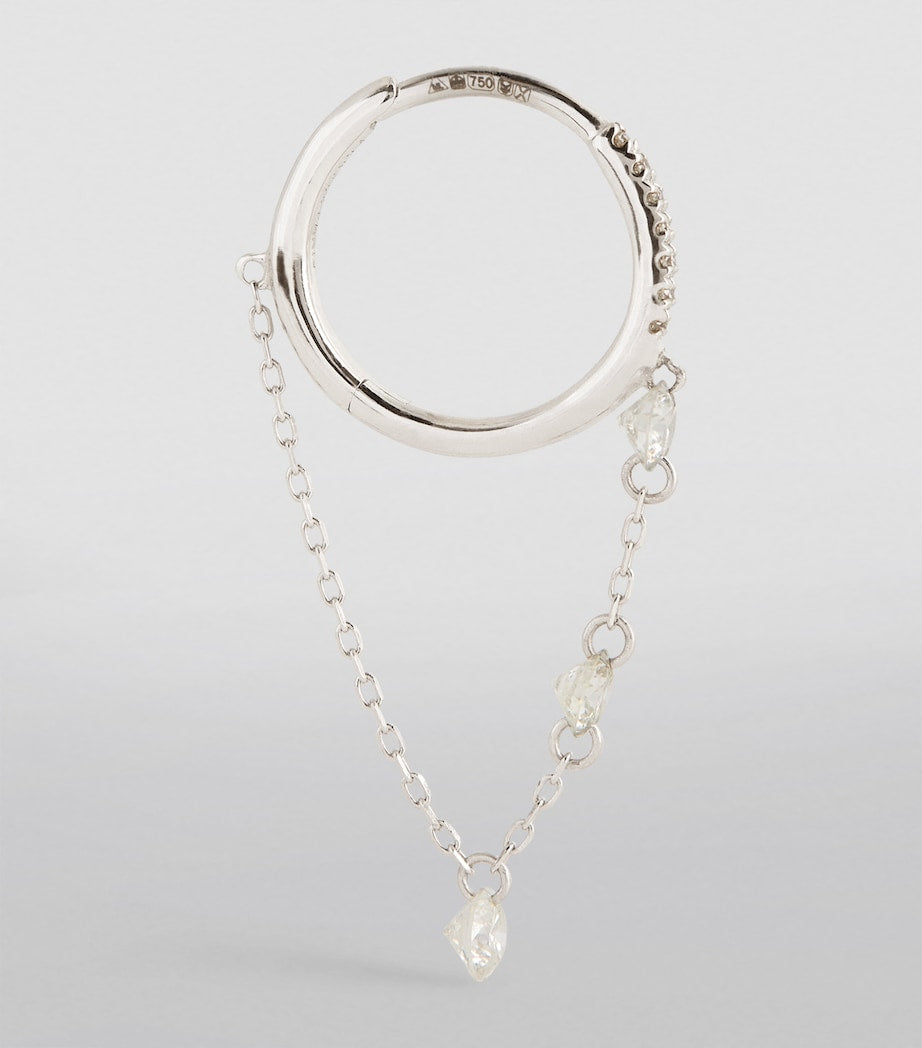 Persée white gold diamond drop huggie single earring, imported from the UK