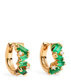 Suzanne Kalan yellow gold emerald diamond huggie earrings, UK version