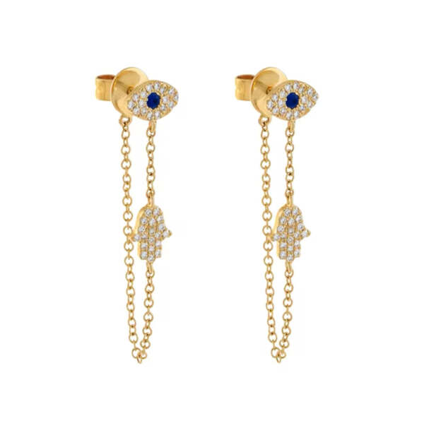 Luxe Tones Indrina evil eye chain loop earrings, UK version