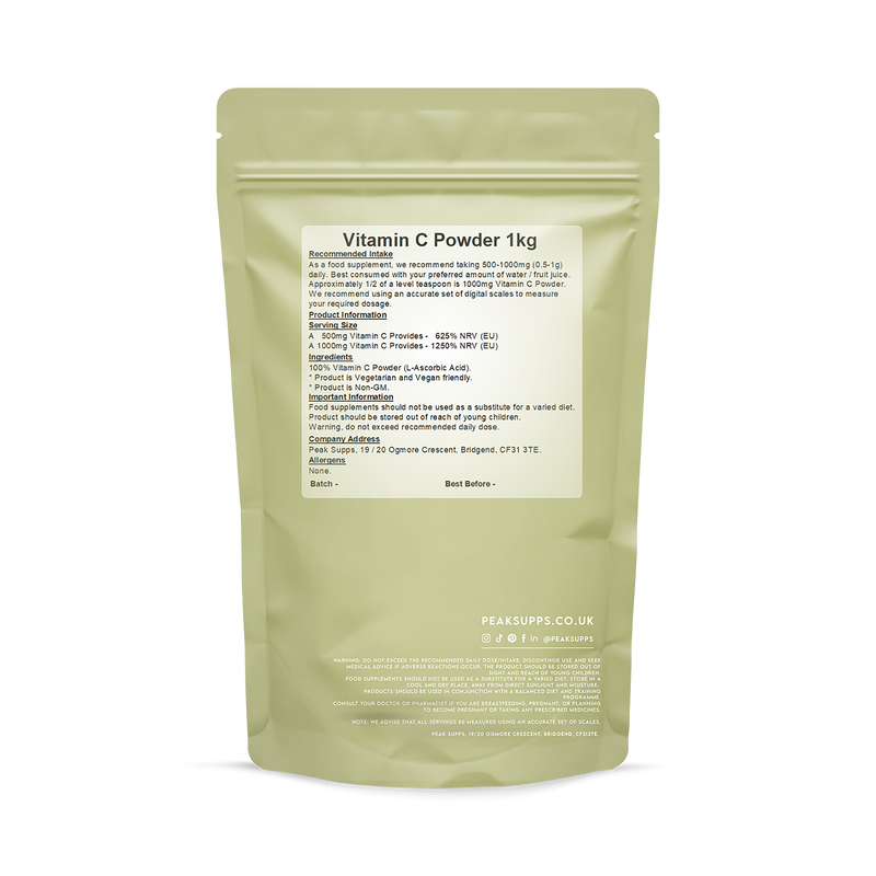 Peak Supps Vitamin C powder L-Ascorbic Acid 1kg (British brand)