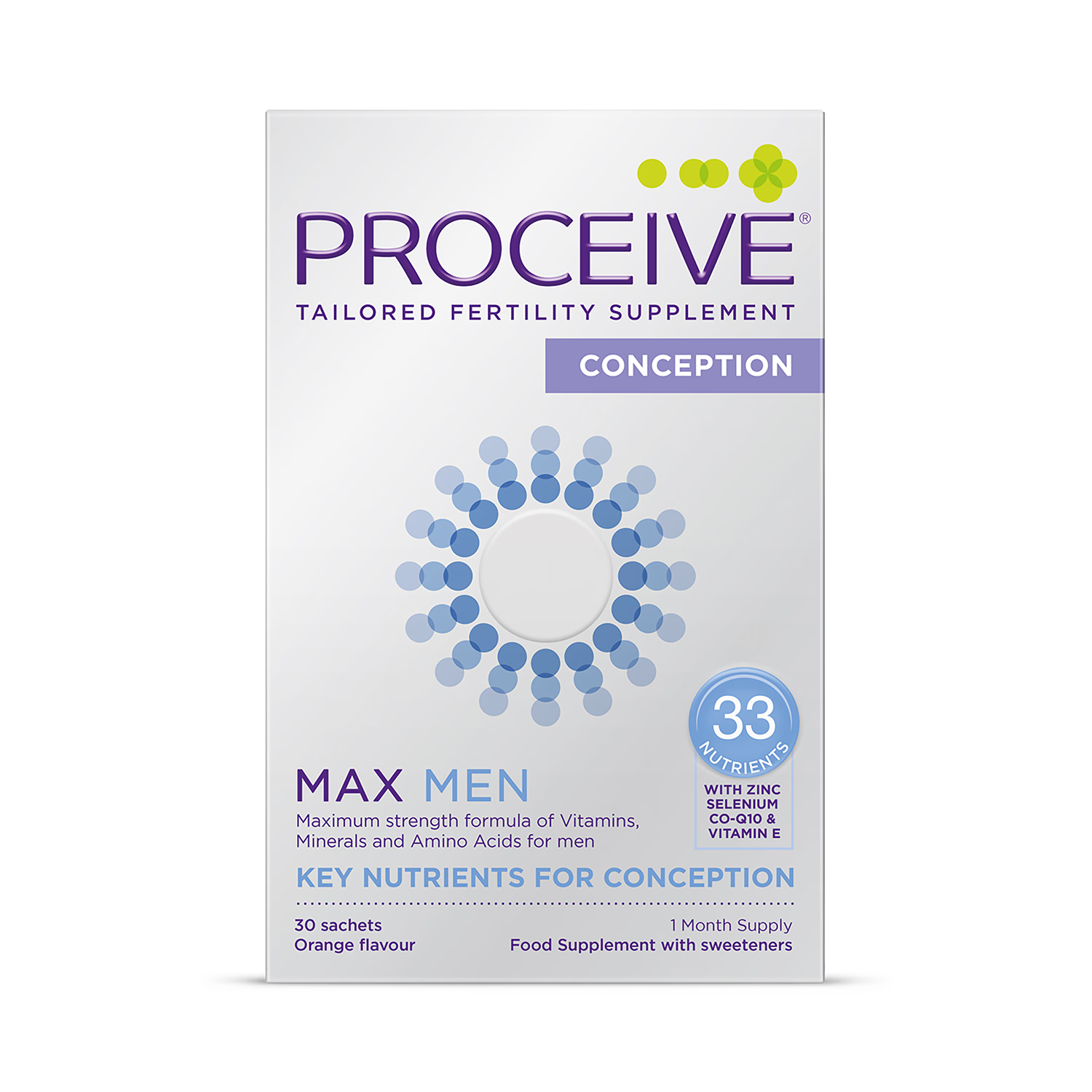 Proceive Max Men Fertility Supplement 30 Sachets, imported from the UK