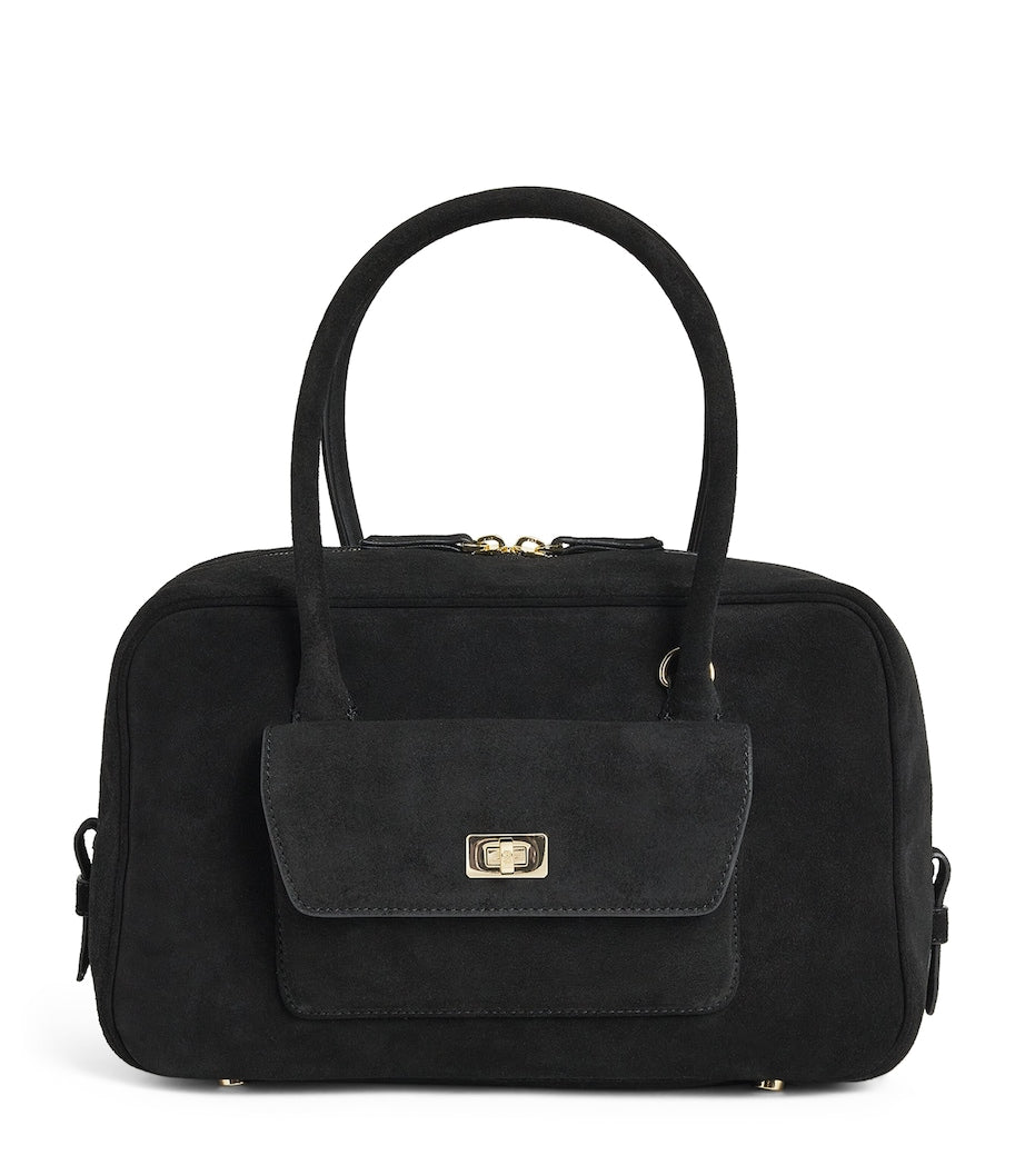 Sandro Paris suede top-handle bag with gold-tone hardware - British product