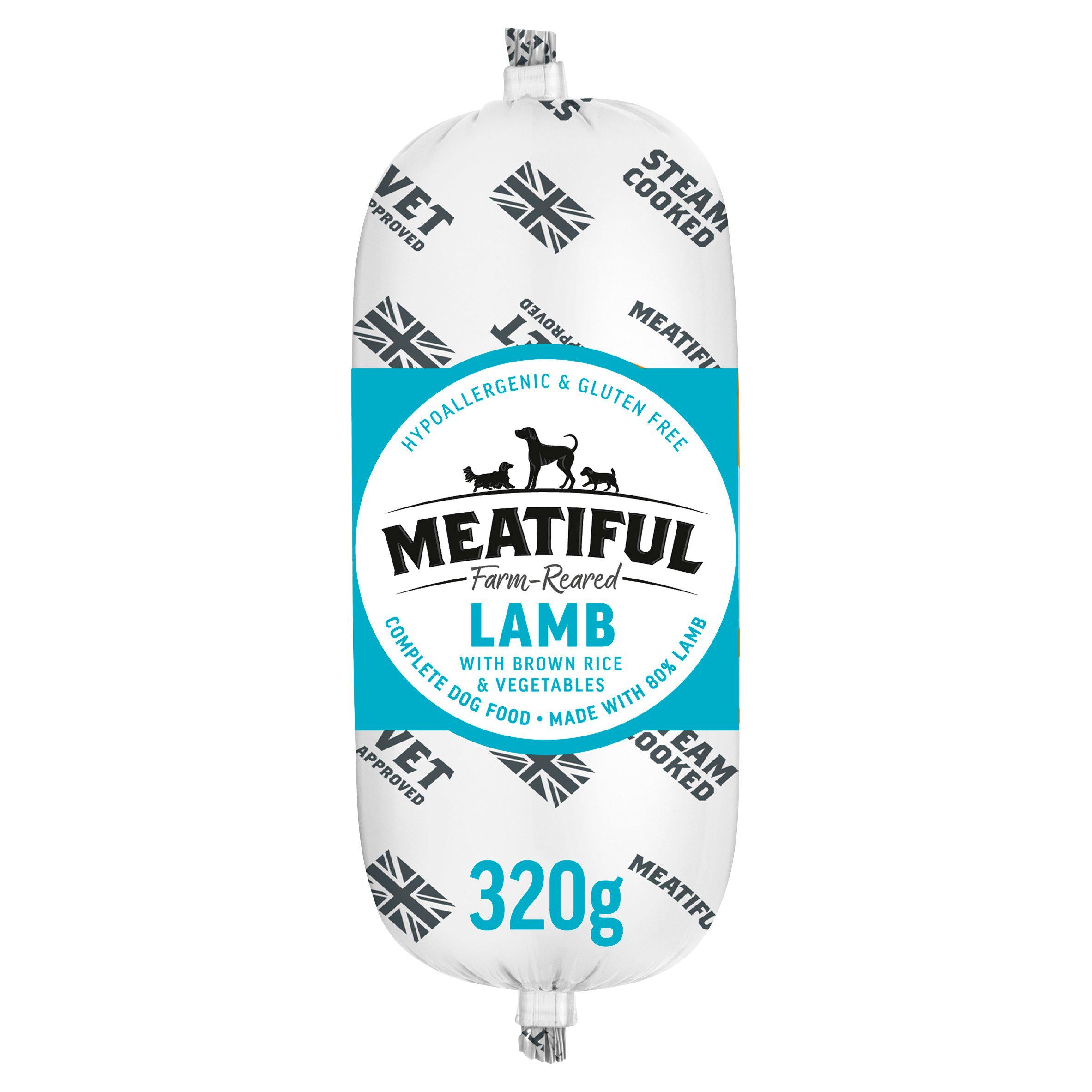 Meatiful Farm Reared Lamb with Brown Rice & Vegetables Complete Dog Food 320g Cans trays & pouches dog food Sainsburys   