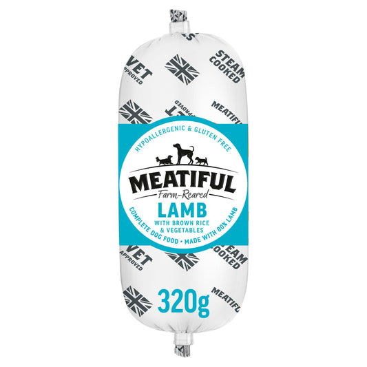 Meatiful Farm Reared Lamb with Brown Rice & Vegetables Complete Dog Food 320g Cans trays & pouches dog food Sainsburys   