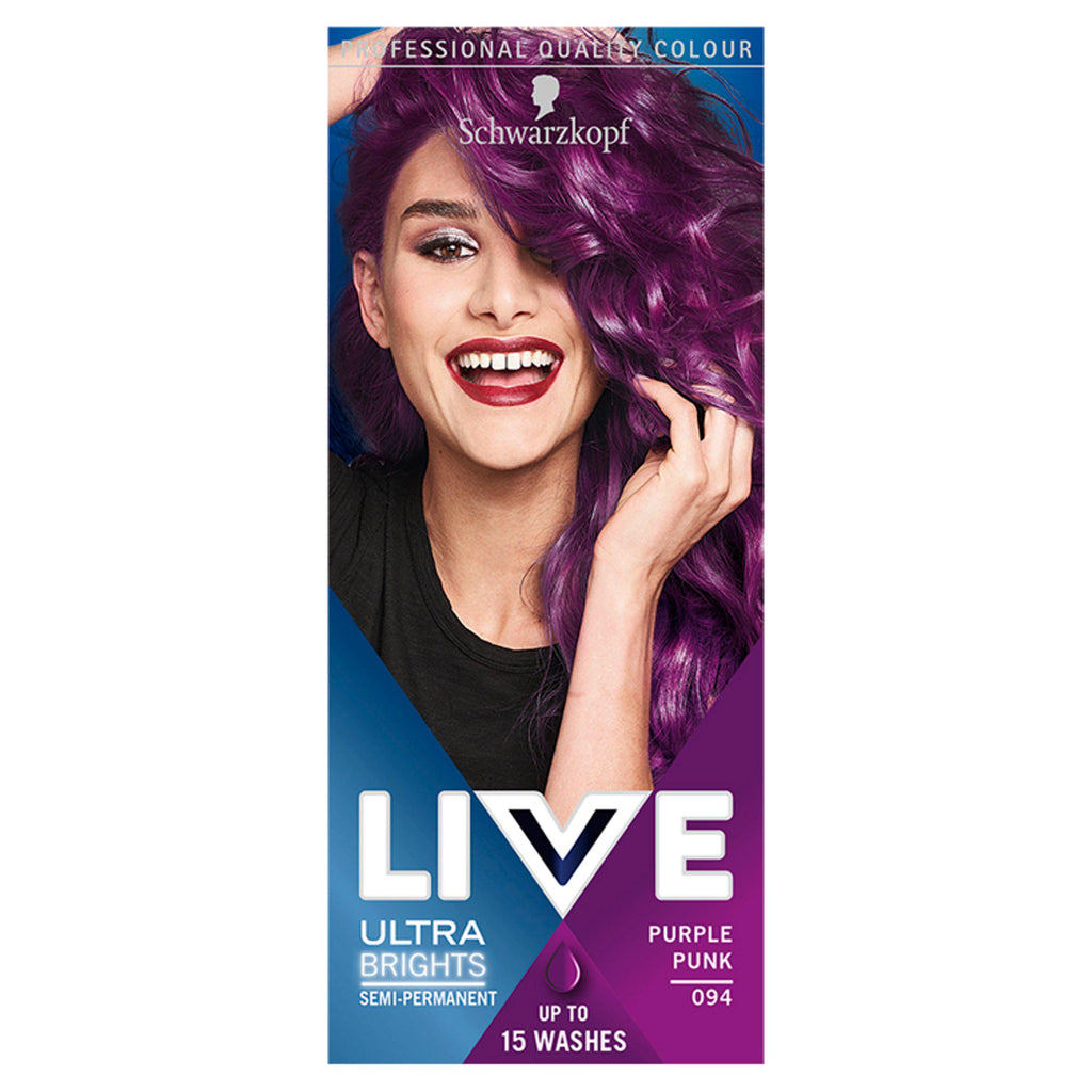 Schwarzkopf Live Ultra Brights or Pastel Semi-Permanent Hair Dye, Purple Punk 094