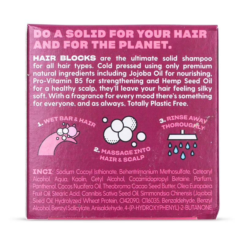 Hair Blocks solid shampoo bar Black Cherry, imported from the UK