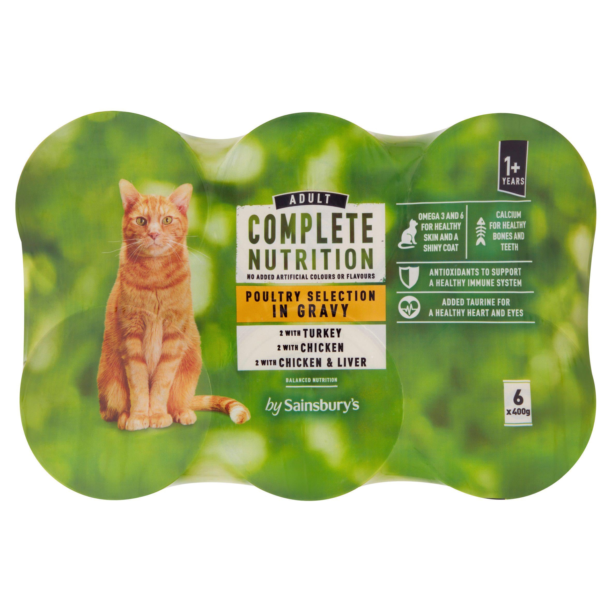 Sainsbury's Complete Nutrition 1+ Adult Cat Food Poultry Selection in Gravy 6x400g Cat cans & tins Sainsburys   