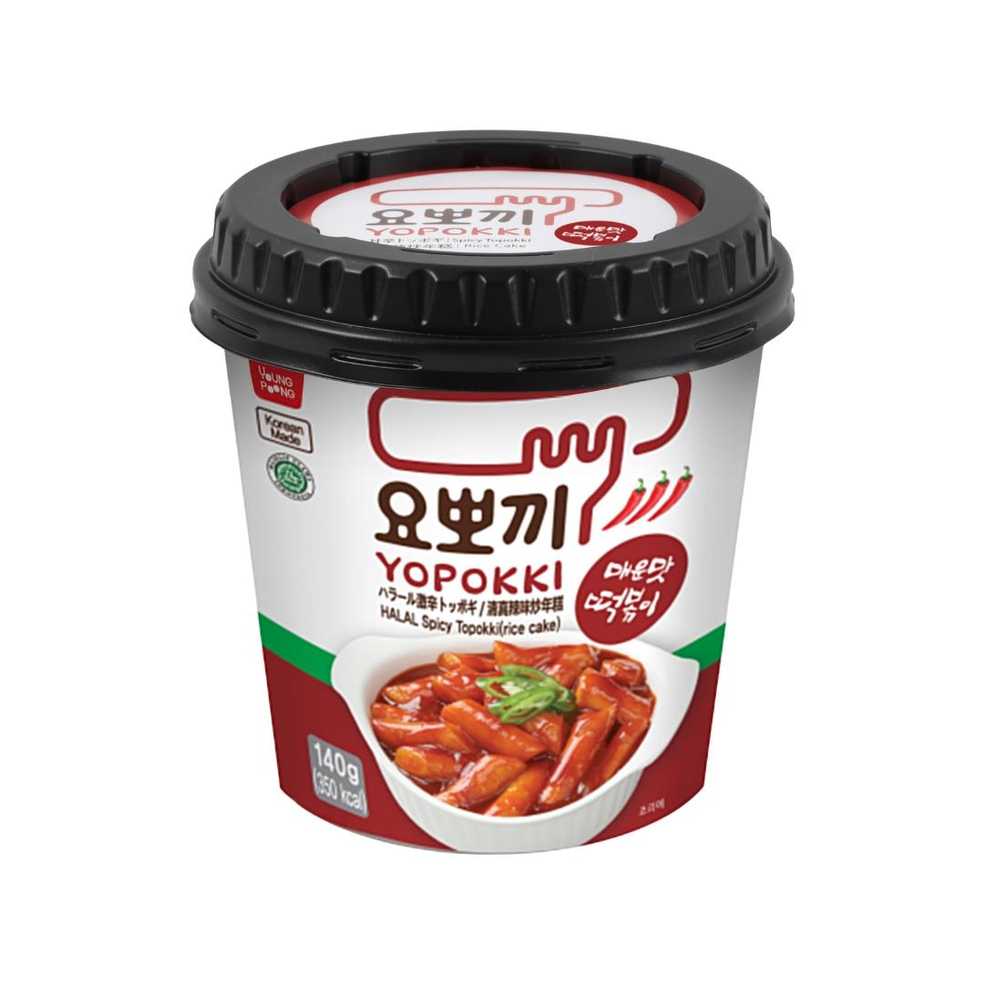 Young Poong Yopokki halal spicy topokki rice cake cup - British product