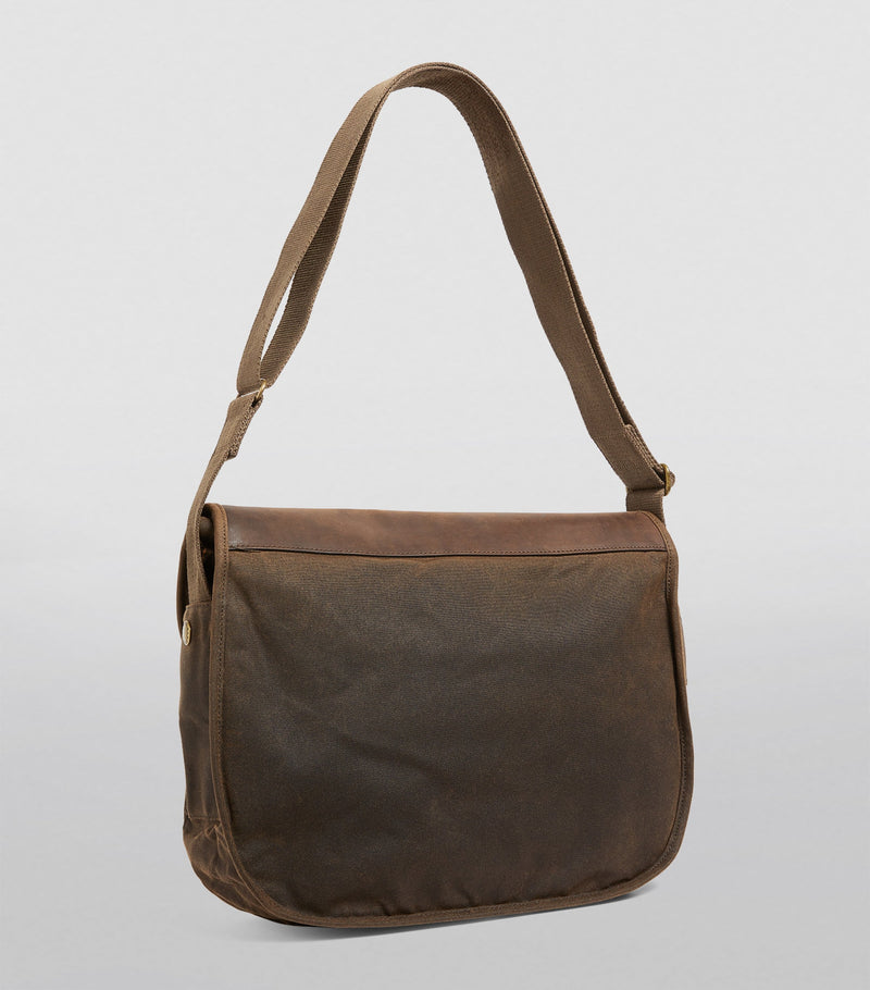 Barbour waxed Tarras messenger bag with leather trim, imported from the UK