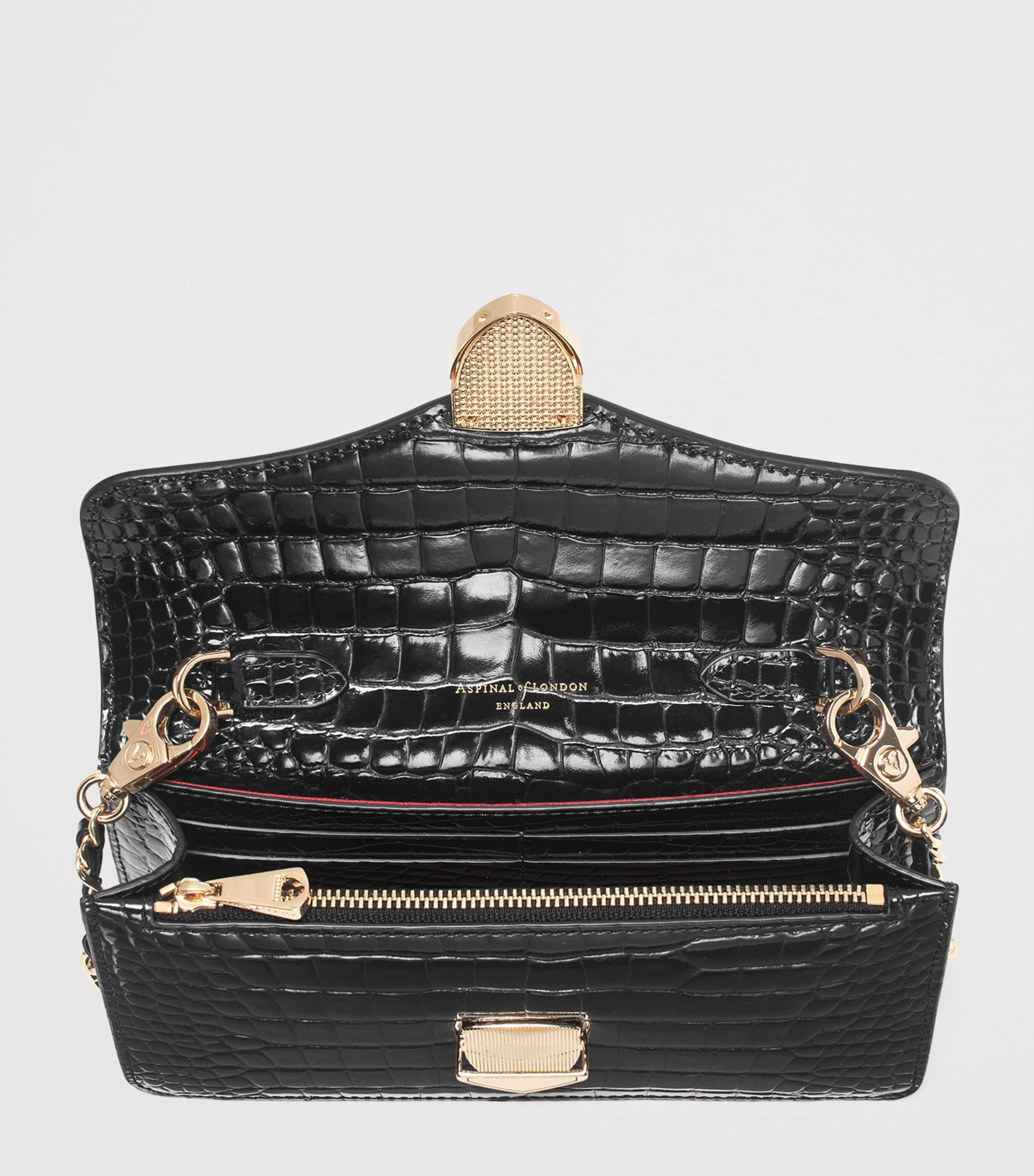 Aspinal of London Mayfair croc-embossed leather clutch bag - British product