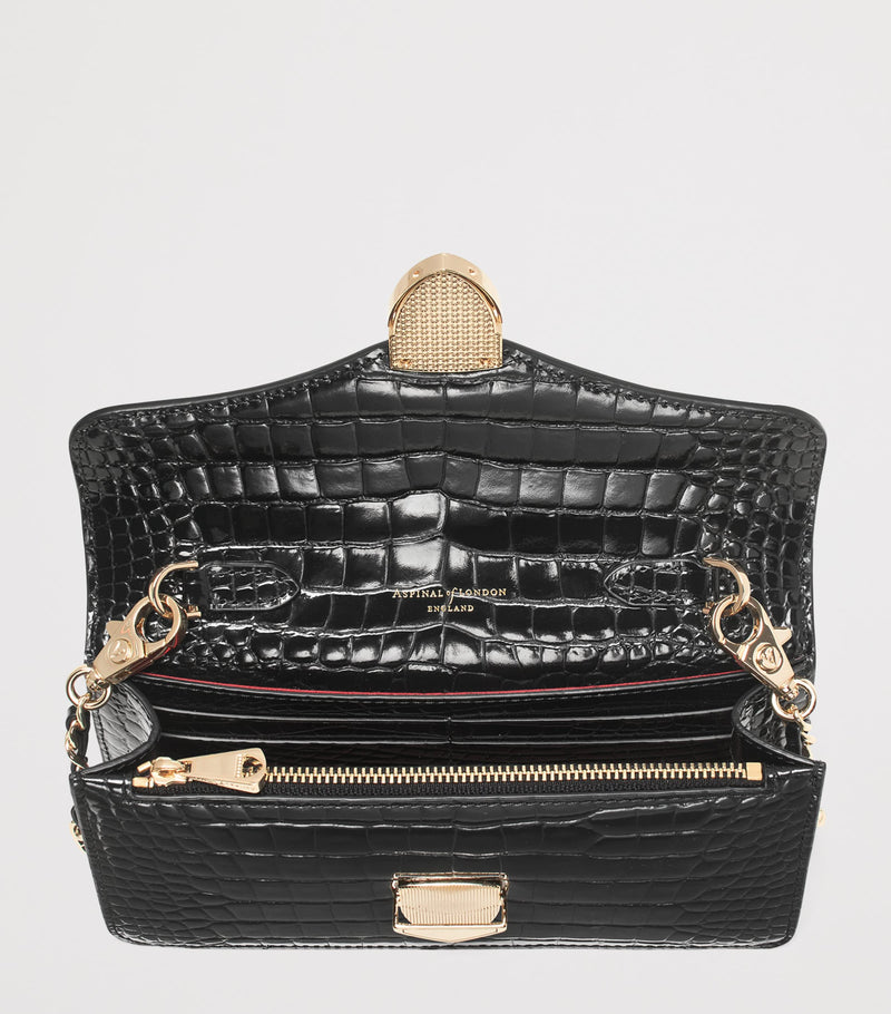 Aspinal of London Mayfair croc-embossed leather clutch bag - British product