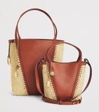 Chloé medium Spin tote bag in raffia and leather, imported from the UK