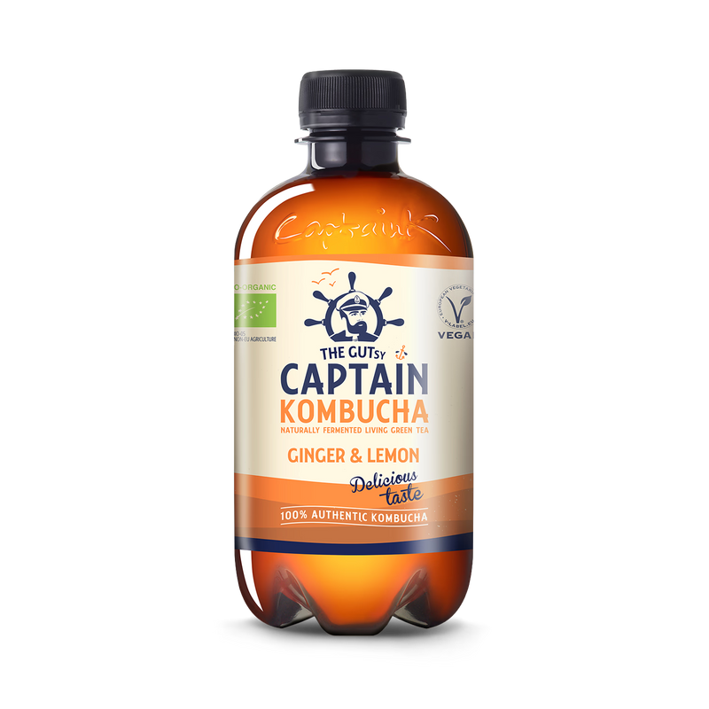 The GUTsy Captain Ginger & Lemon Kombucha 400ml, UK version