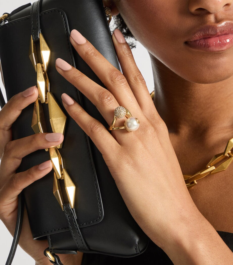 Jimmy Choo Multi Charm Ring with crystal and pearl details, British brand