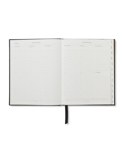 Agenda de bureau en cuir Panama Harrods avec présentation verticale semaine par semaine, édition 2026 - Acheter en ligne chez McGrocer