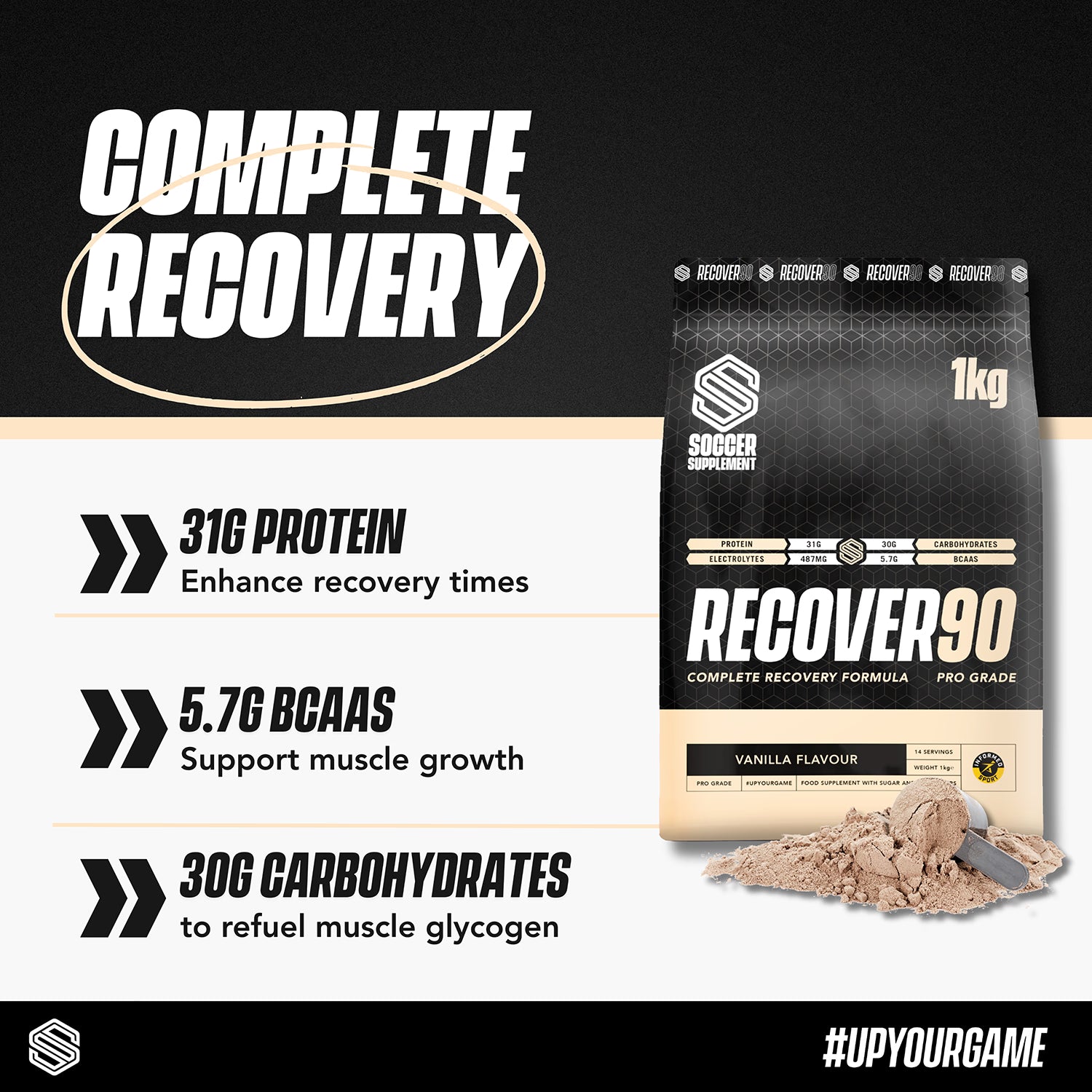 Soccer Supplement Recover90 vanilla recovery protein powder 14 servings - British product